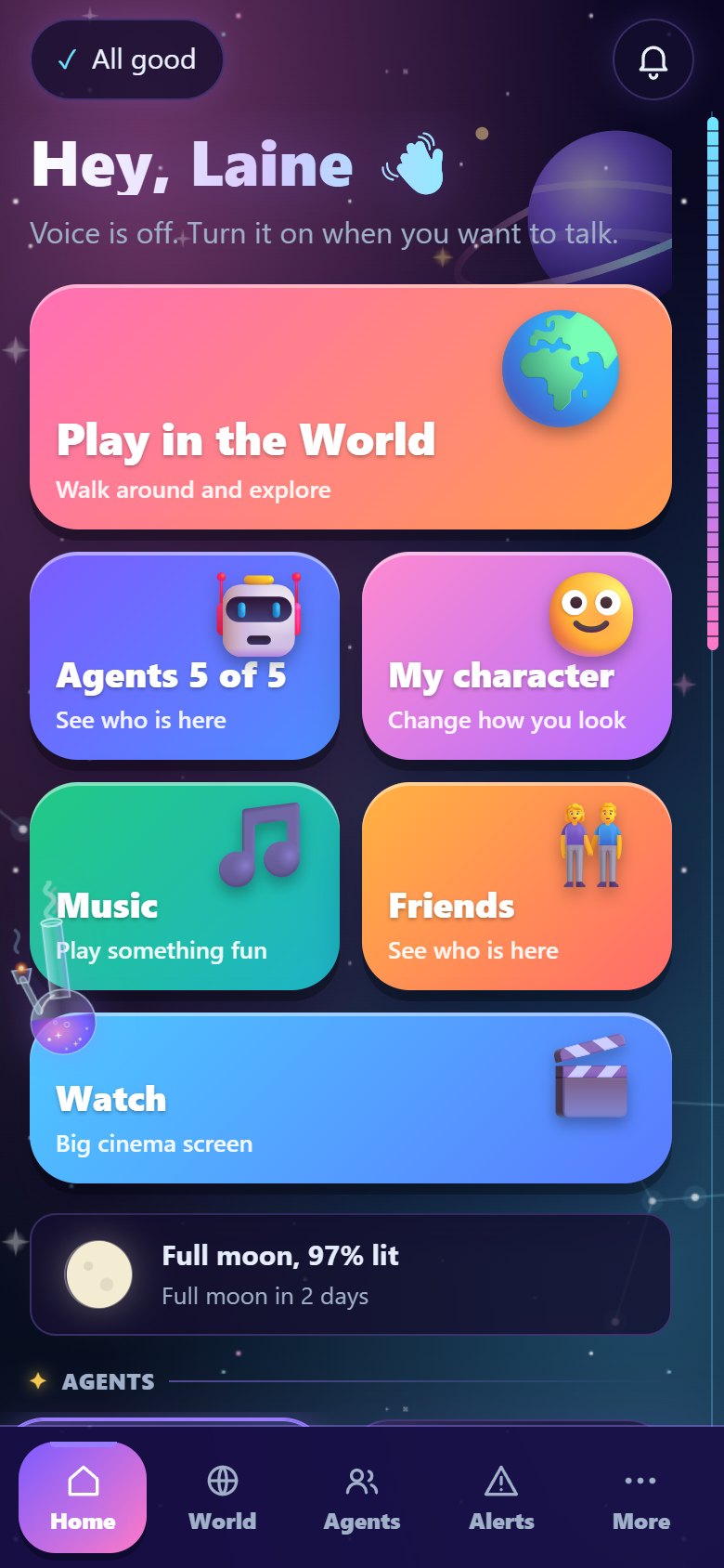 The Mindless home screen on a phone with big colourful buttons.